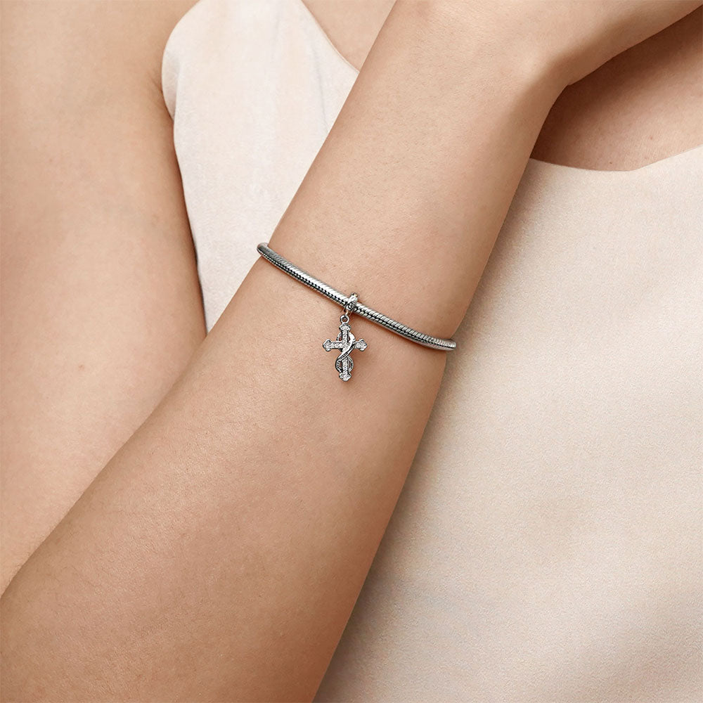 Gnoce "FAITH OVER FEAR" Eternal Cross Pendant Dangle Charm_5