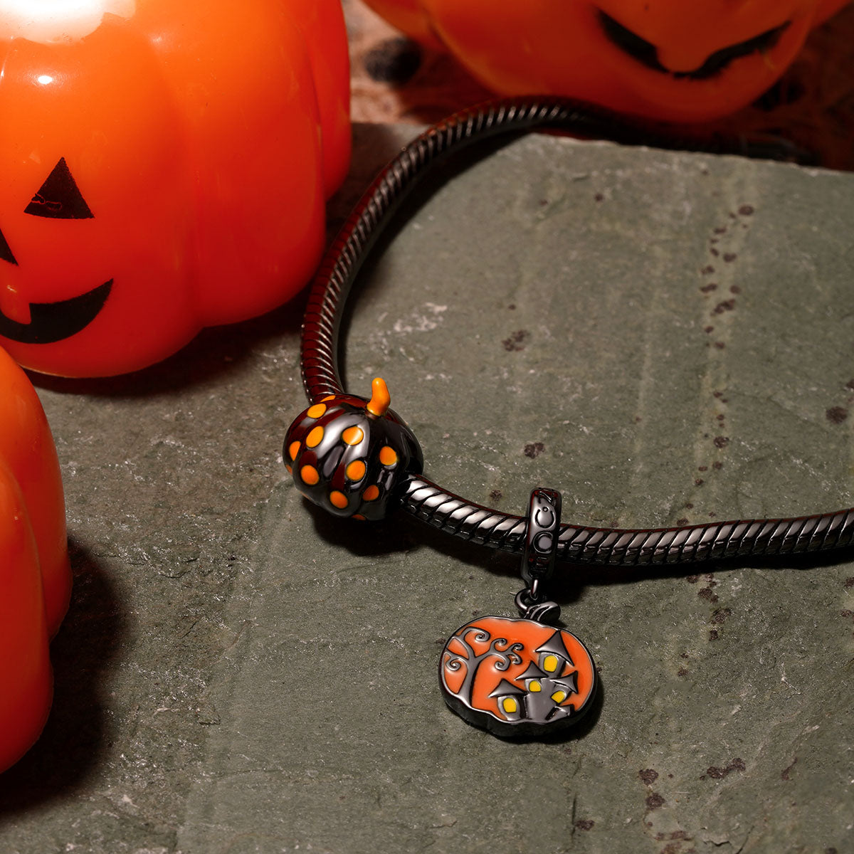 Gnoce Halloween Spooky Castle Pumpkin Pendant Dangle Charm_3