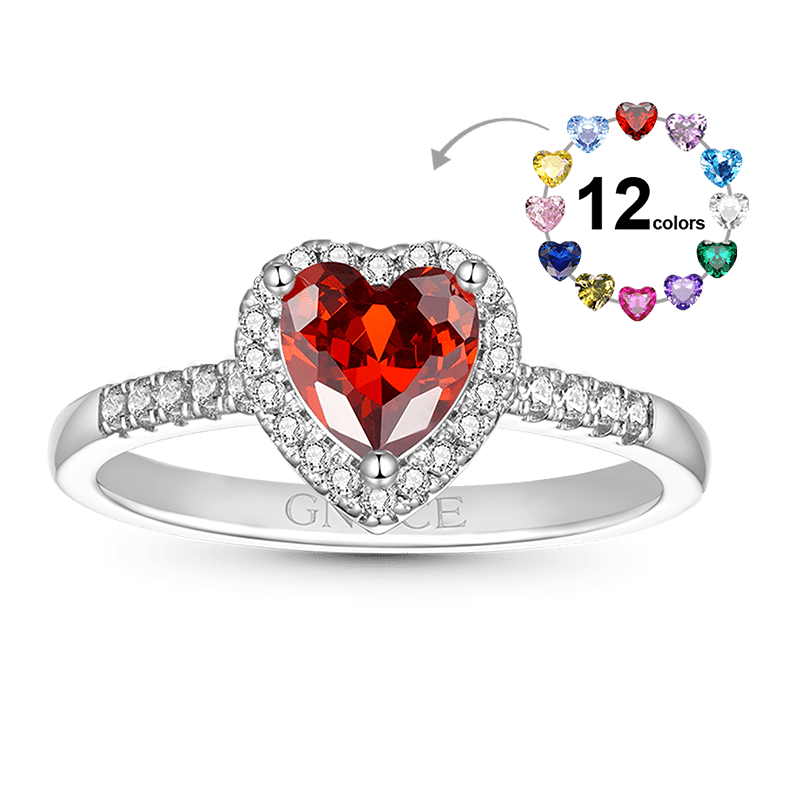 Gnoce Sparking Heart-shaped Birthstone Ring_1