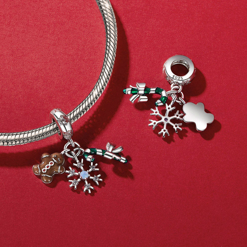 Gnoce Gingerbread Man, Snowflake & Candy Cane Triple Pendant Dangle Charm_2