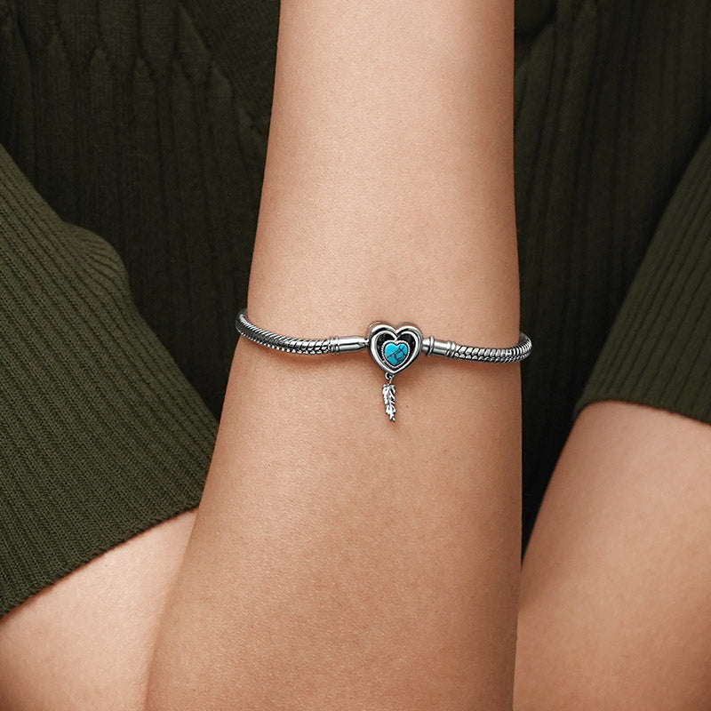 Gnoce Heart Lock with Feather Basic Snake Chain Bracelet_5