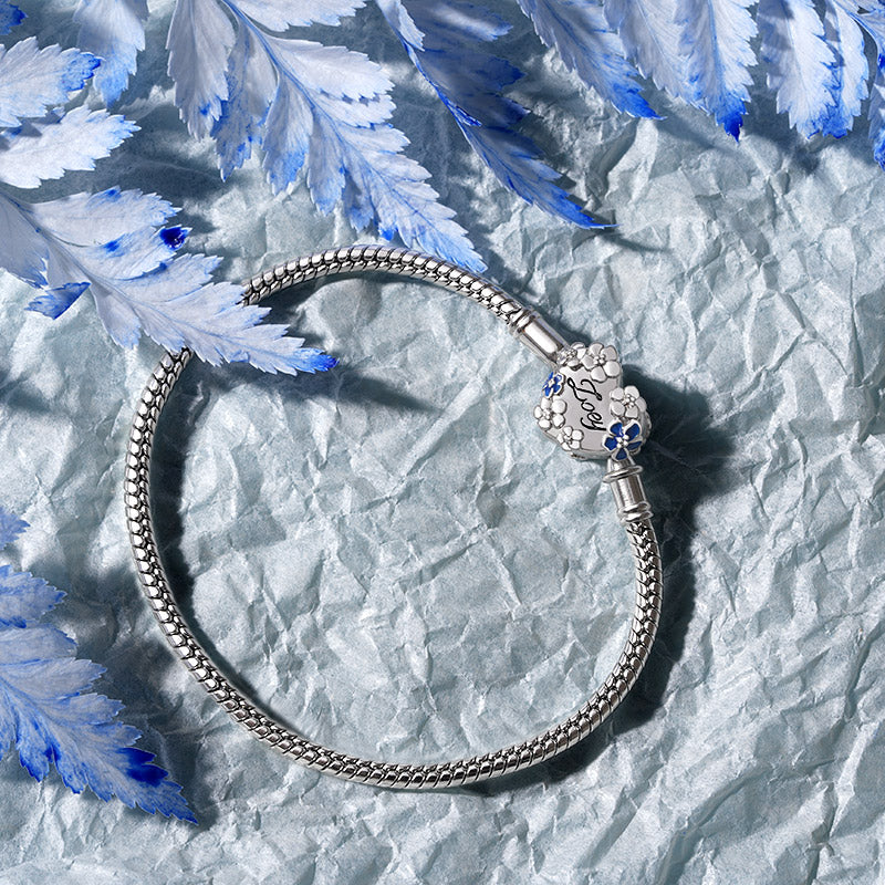 Gnoce Blue Flowers Engravable Basic Snake Chain Bracelet_3