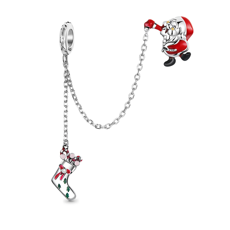 Santa & Christmas Stocking Chain Connecting Pendant Dangle Charm 925 Sterling Silver_1