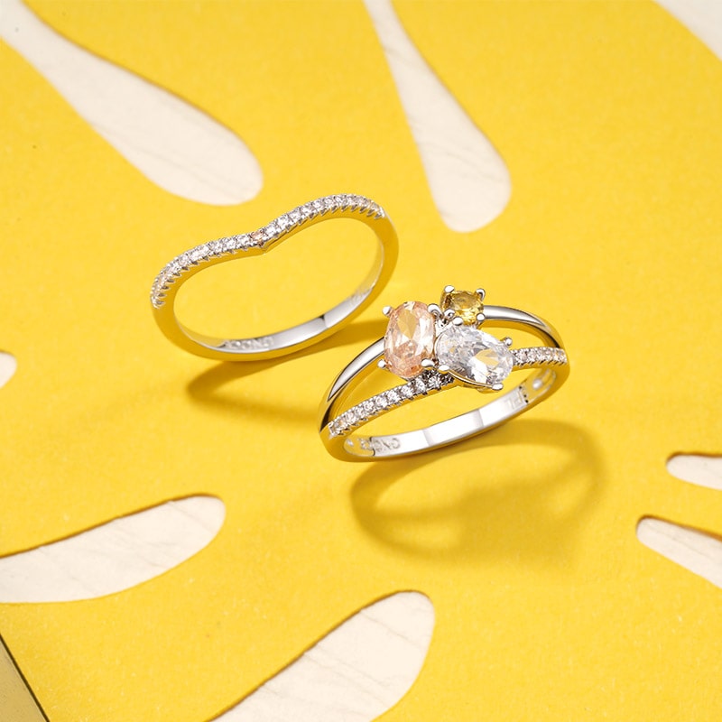 Gnoce Round Brilliant Stacked Diamond Ring Set_5