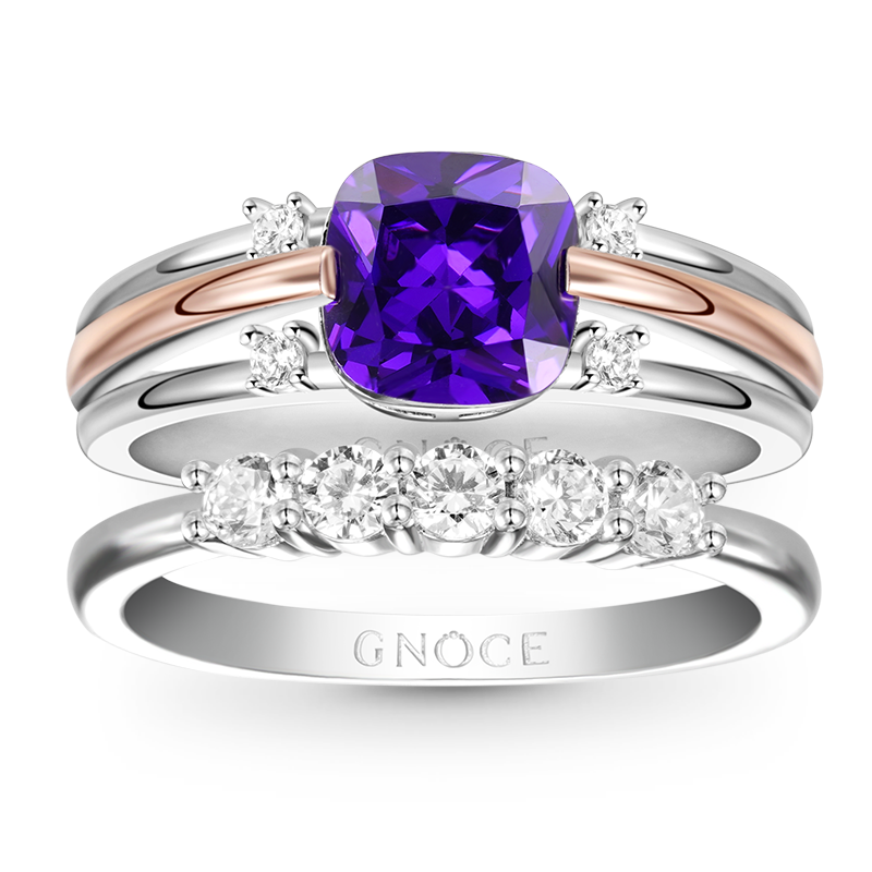Gnoce Amethyst Princess Cut Stackable Ring Set_1