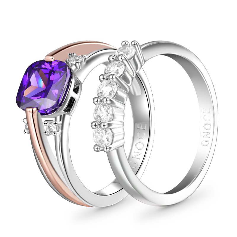 Gnoce Amethyst Princess Cut Stackable Ring Set_2