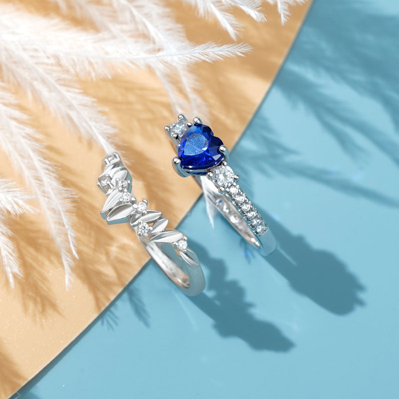 Gnoce Blue Heart Cut Crown Stackable Ring Set_2