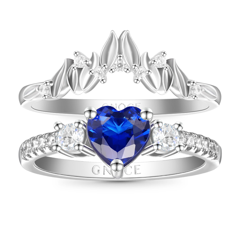 Gnoce Blue Heart Cut Crown Stackable Ring Set_1