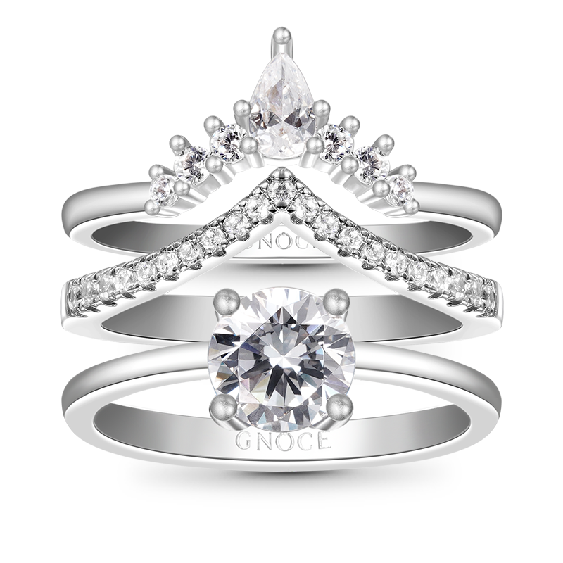 Gnoce Classic Sparkle Round-cut Stackable Ring Set_1