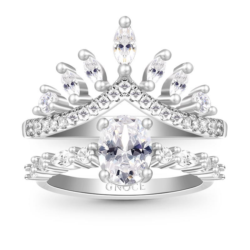 Gnoce Egg Shape Cut Zirconia Crown Stackable Ring Set_1