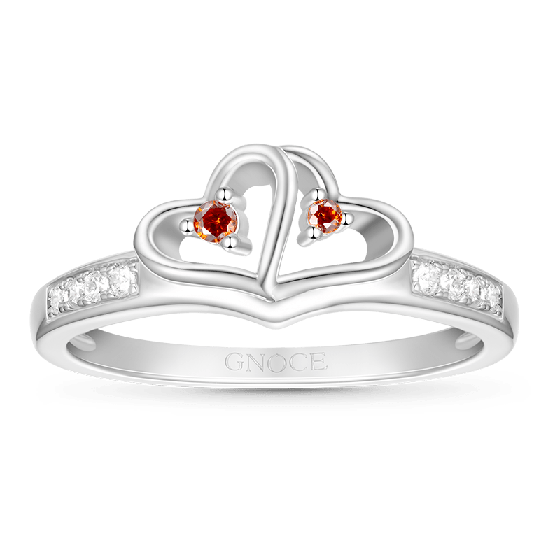 Gnoce Personalised Double Heart Birthstone Ring_2