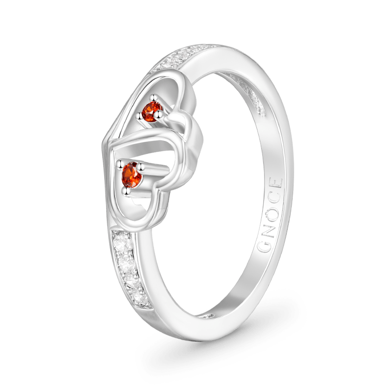 Gnoce Personalised Double Heart Birthstone Ring_3