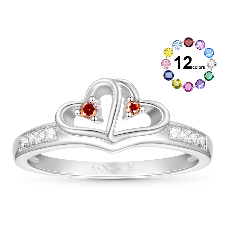 Gnoce Personalised Double Heart Birthstone Ring_1
