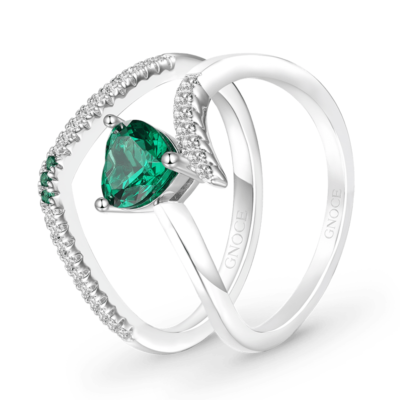 Gnoce Emerald Heart Cut Stackable Ring Set_2