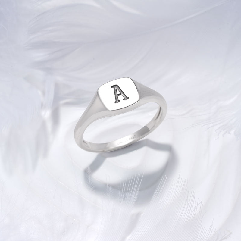 Gnoce Personalized Initial Letter Silver Square Ring_3