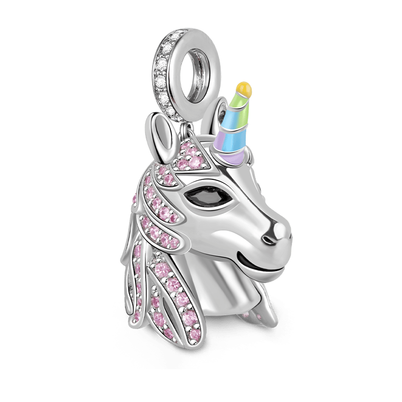 Gnoce "Sweet Dream" Unicorn Pendant 925 Sterling Silver Charm with Pink CZs Fit for Bracelet Or Necklace_1