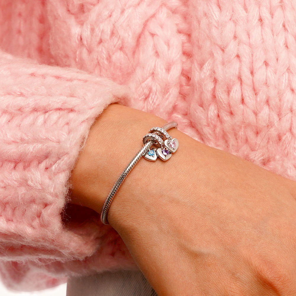 Gnoce Engravable Three Hearts Family Birthstone Pendant Dangle Charm_7