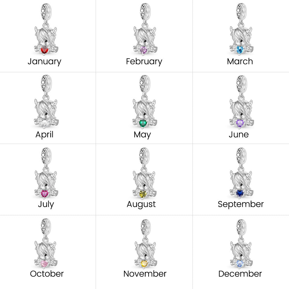 Gnoce Highland Cow Embraces Heart Birthstone Pendant Dangle Charm_6