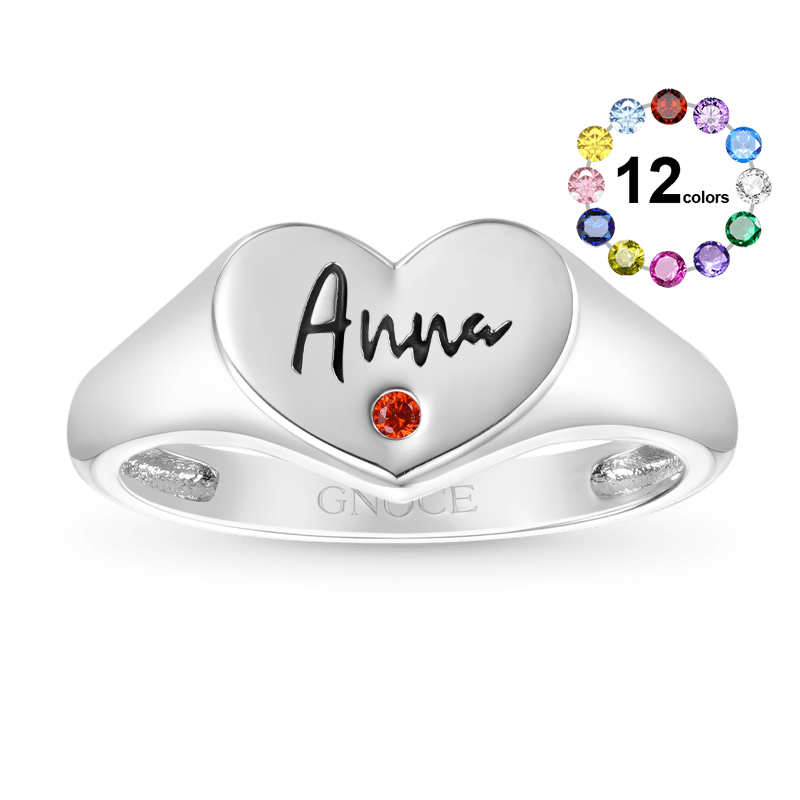 Gnoce Engravable Birthstone Heart Signet Ring_1