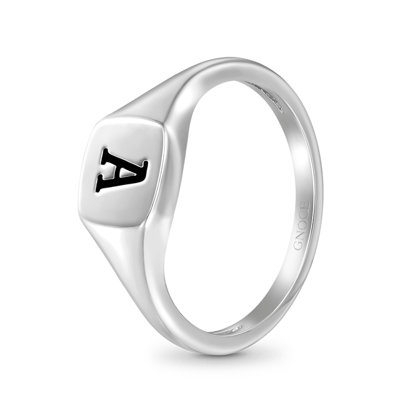 Gnoce Personalized Initial Letter Silver Square Ring_2