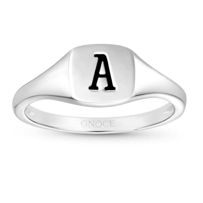 Gnoce Personalized Initial Letter Silver Square Ring_1