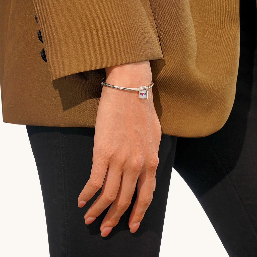 Gnoce Personalized Initial Letter Openable Silver Lock Charm_5