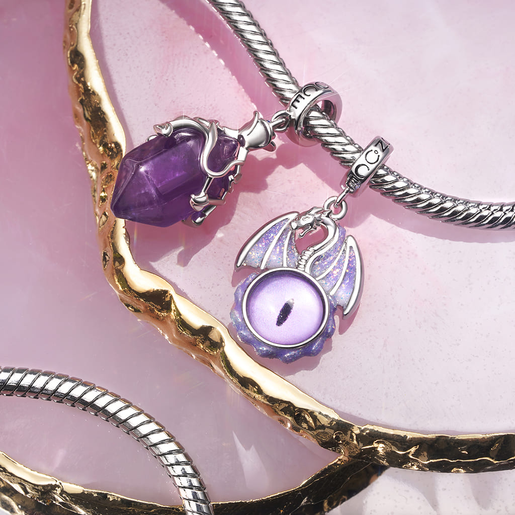 Gnoce Vintage Purple Dragon Eye Pendant Dangle Charm_3