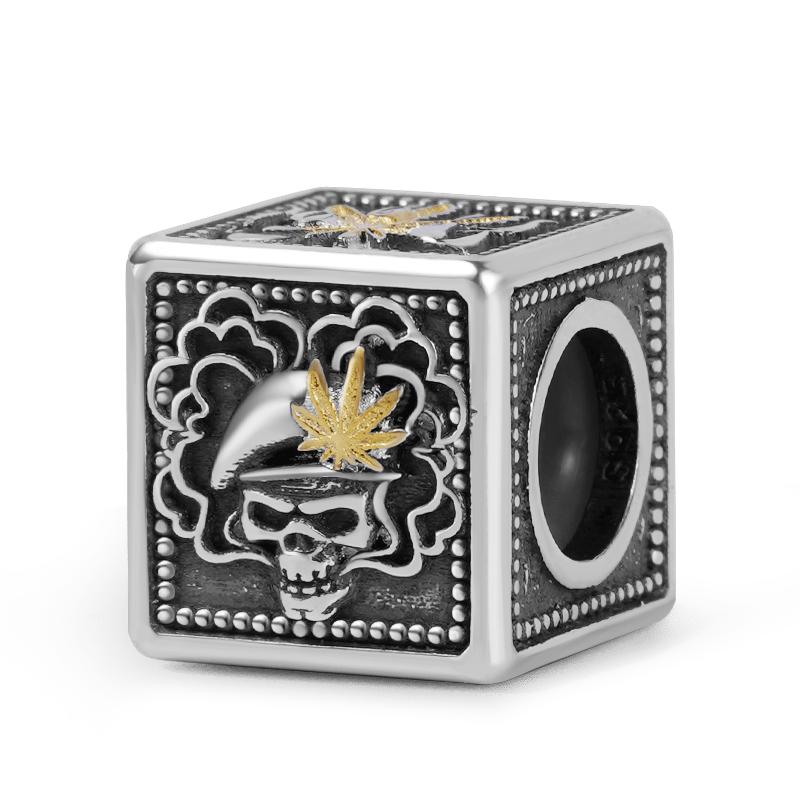 Smoking Skull Vintage Bead & Customized Classic Beads S925 Sterling Silver with Gift Copper Black Leather Men's Bracelet Jewelry for Men_2