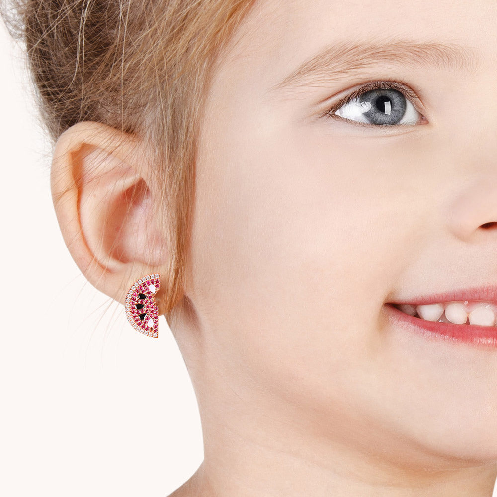 Watermelon Stud Earrings 925 Sterling Silver Asymmetric Earrings 18k Rose Gold Plated_4