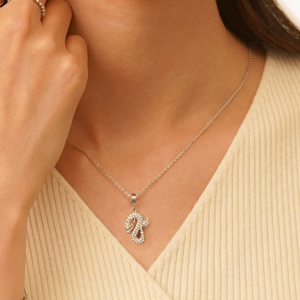 Gnoce Sparkling Silver Dragon Pendant Dangle Charm_5