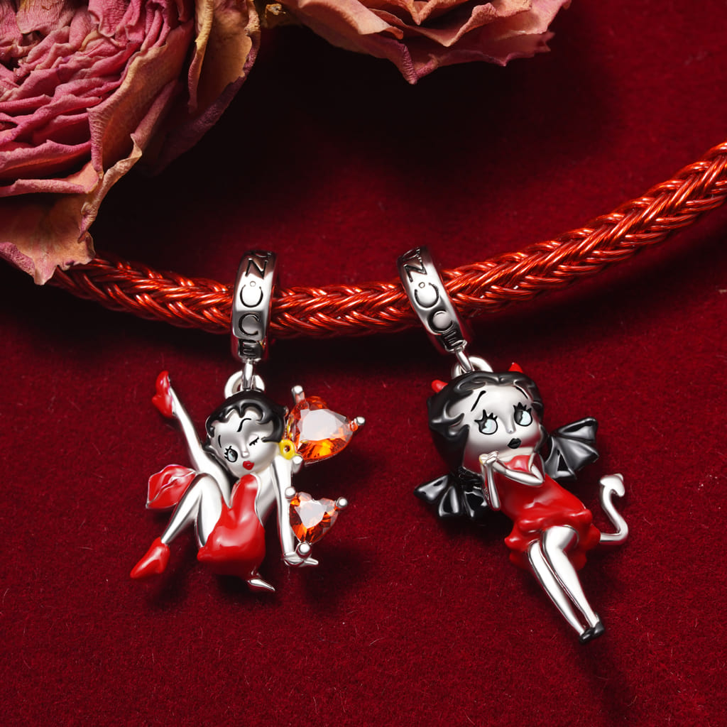 Gnoce Bold Red Dress Betty Boop Pendant Dangle Charm_3