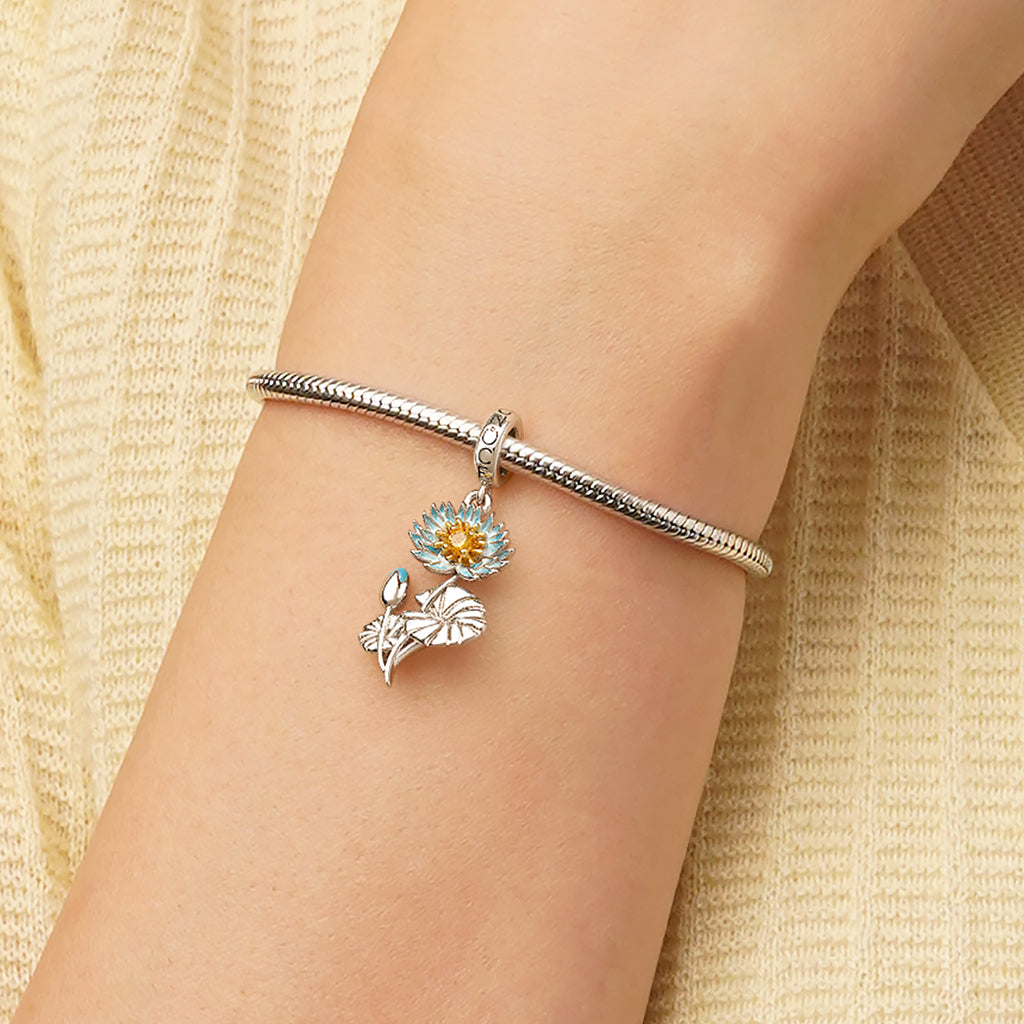 Gnoce Temple of Flora Blue Egyptian Water Lily Pendant Dangle Charm_6