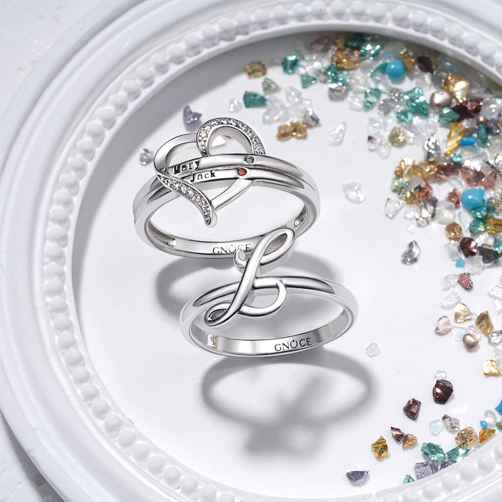 Gnoce Personalized Engravable Heart Birthstone Ring_5
