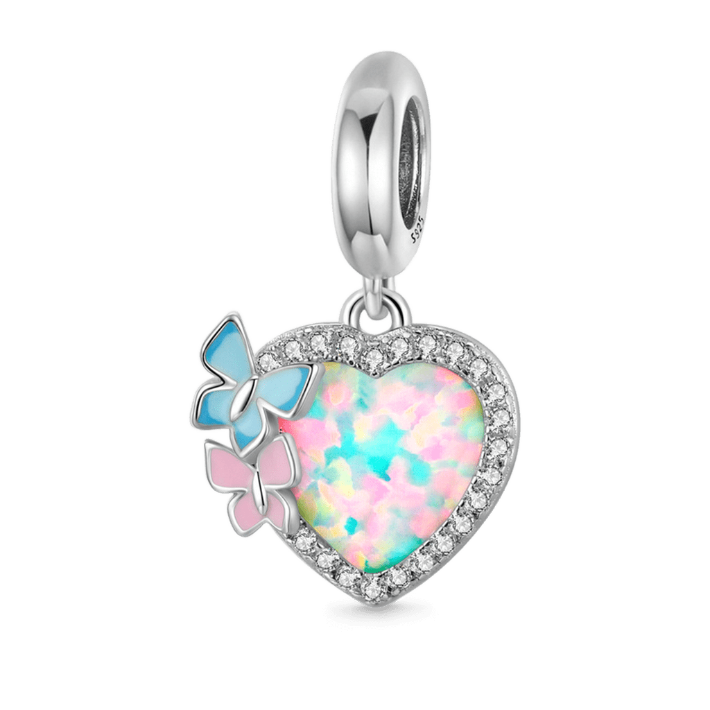Gnoce Flying Butterflies with Natural Opal Heart Pendant Dangle Charm_1