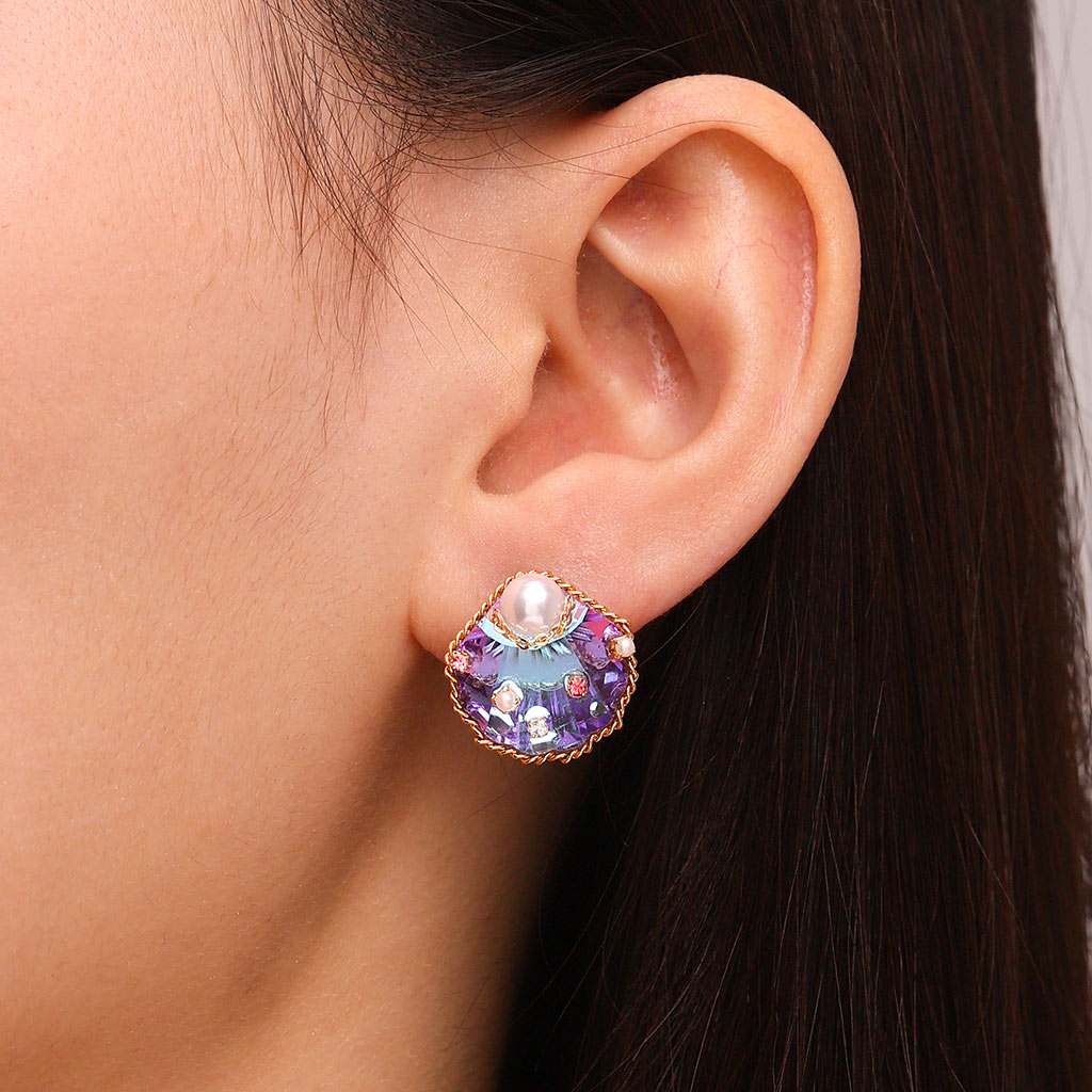 Gnoce Purple Shell Freshwater Pearl Stud Earrings_4