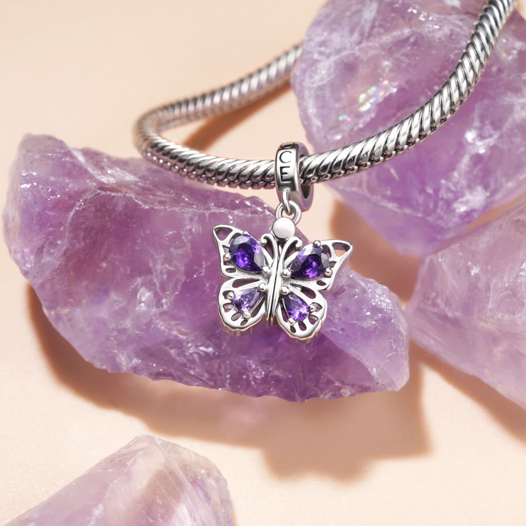 Gnoce Openable Purple Butterfly Engravable Pendant Dangle Charm_5