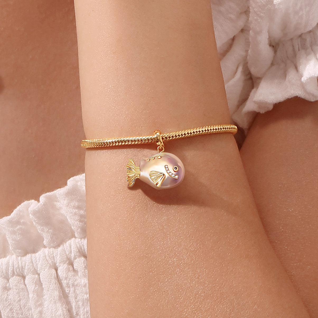 Gnoce Orange Vintage Fish Baroque Pearl Pendant Dangle Charm_5