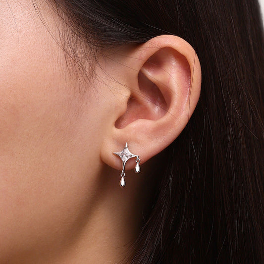 Gnoce Shiny Birthstone Cz Dripping Star Stud Earrings_6