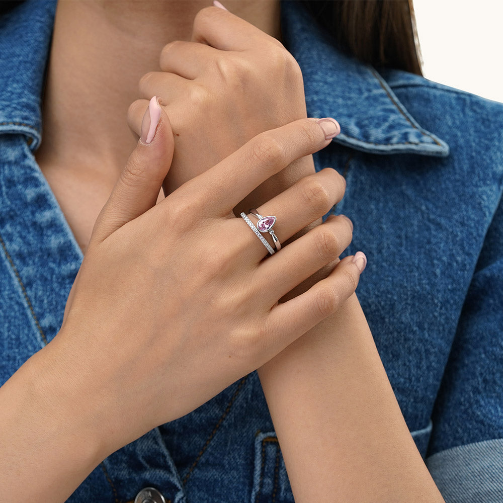 Gnoce Classic Pear Cut Pink CZ Stackable Ring Set_4