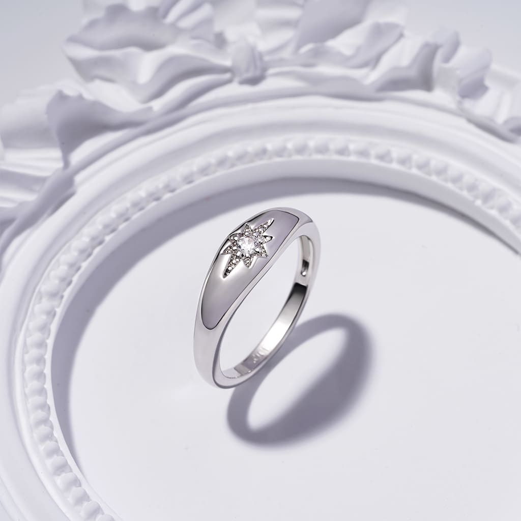 Gnoce White CZ Northern Star Birthstone Band Ring_5