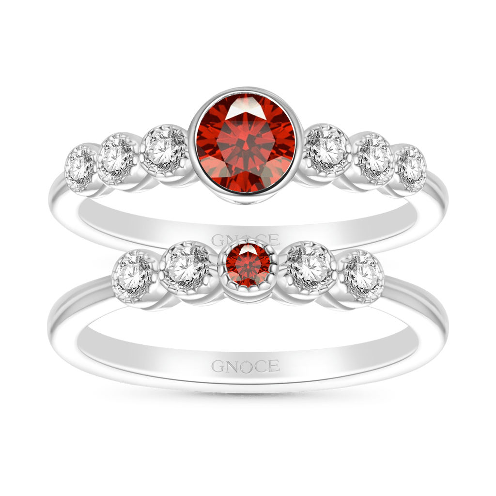 Gnoce Round-cut Garnet Red Diamond Stackable Ring Set_1