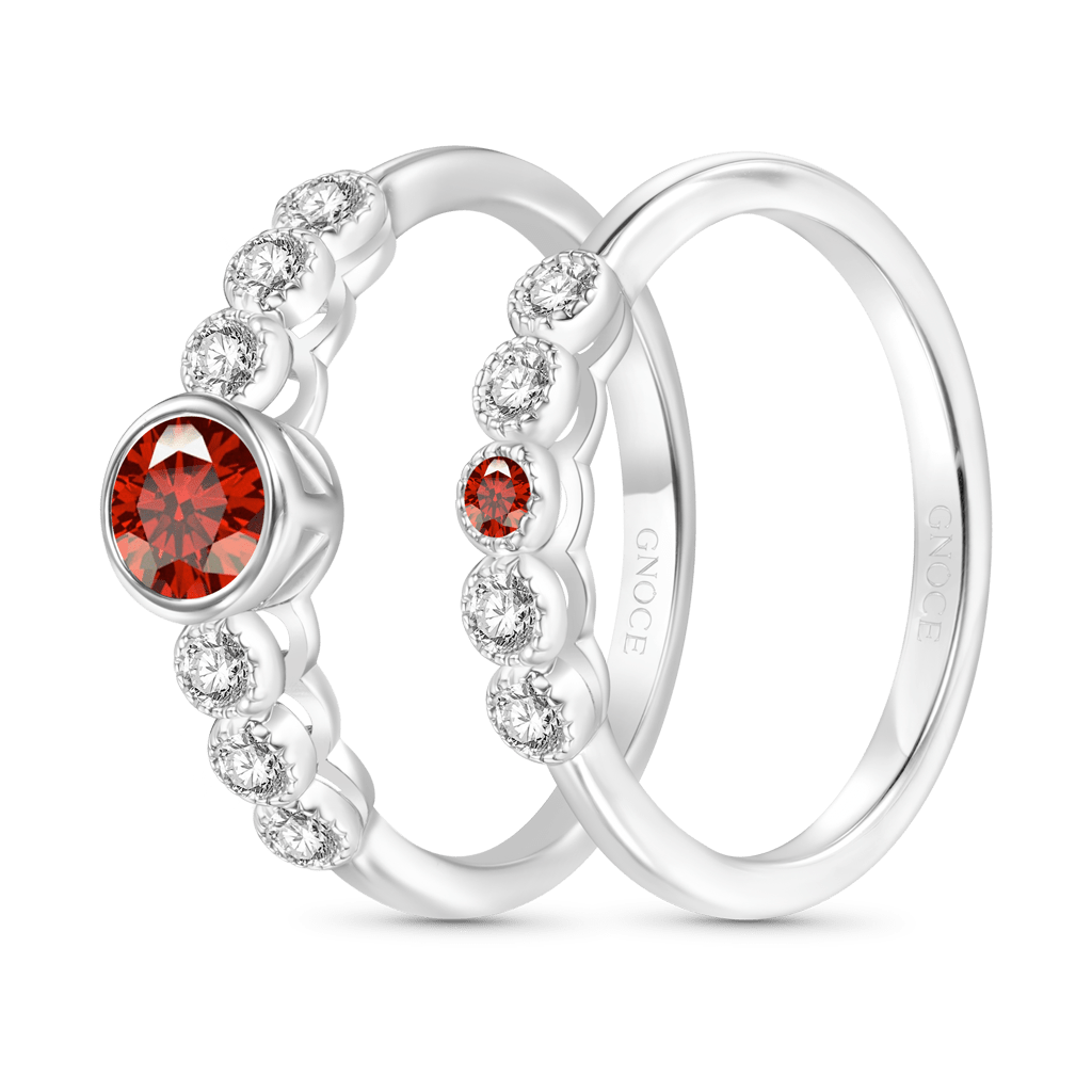 Gnoce Round-cut Garnet Red Diamond Stackable Ring Set_2