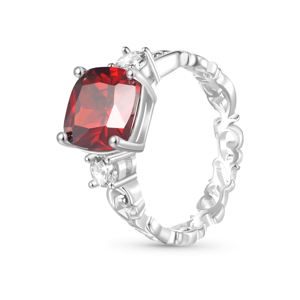 Gnoce Curly Grass Pattern Square-cut Red Birthstone Ring_2