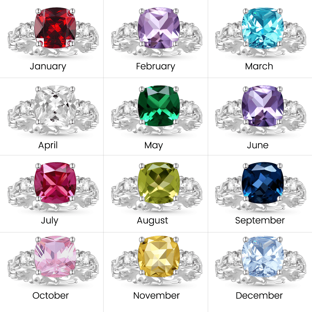 Gnoce Curly Grass Pattern Square-cut Red Birthstone Ring_3