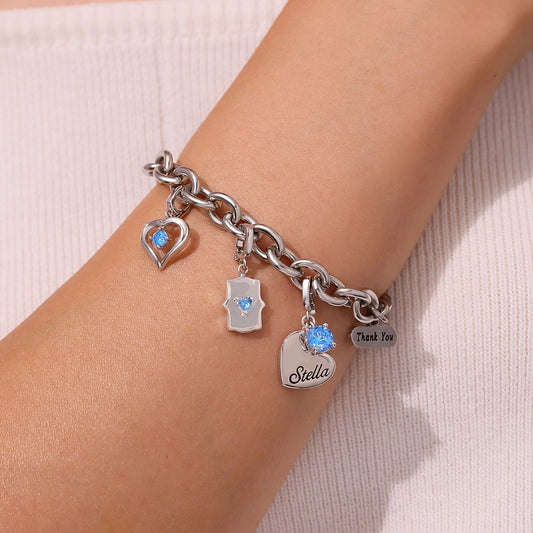 Gnoce Heart Engravable Birthstone Clasp Clusters Charm_6