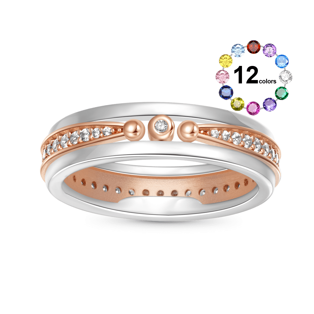 Gnoce Birthstone Linear Diamond Studded Rose Gold Ring_1
