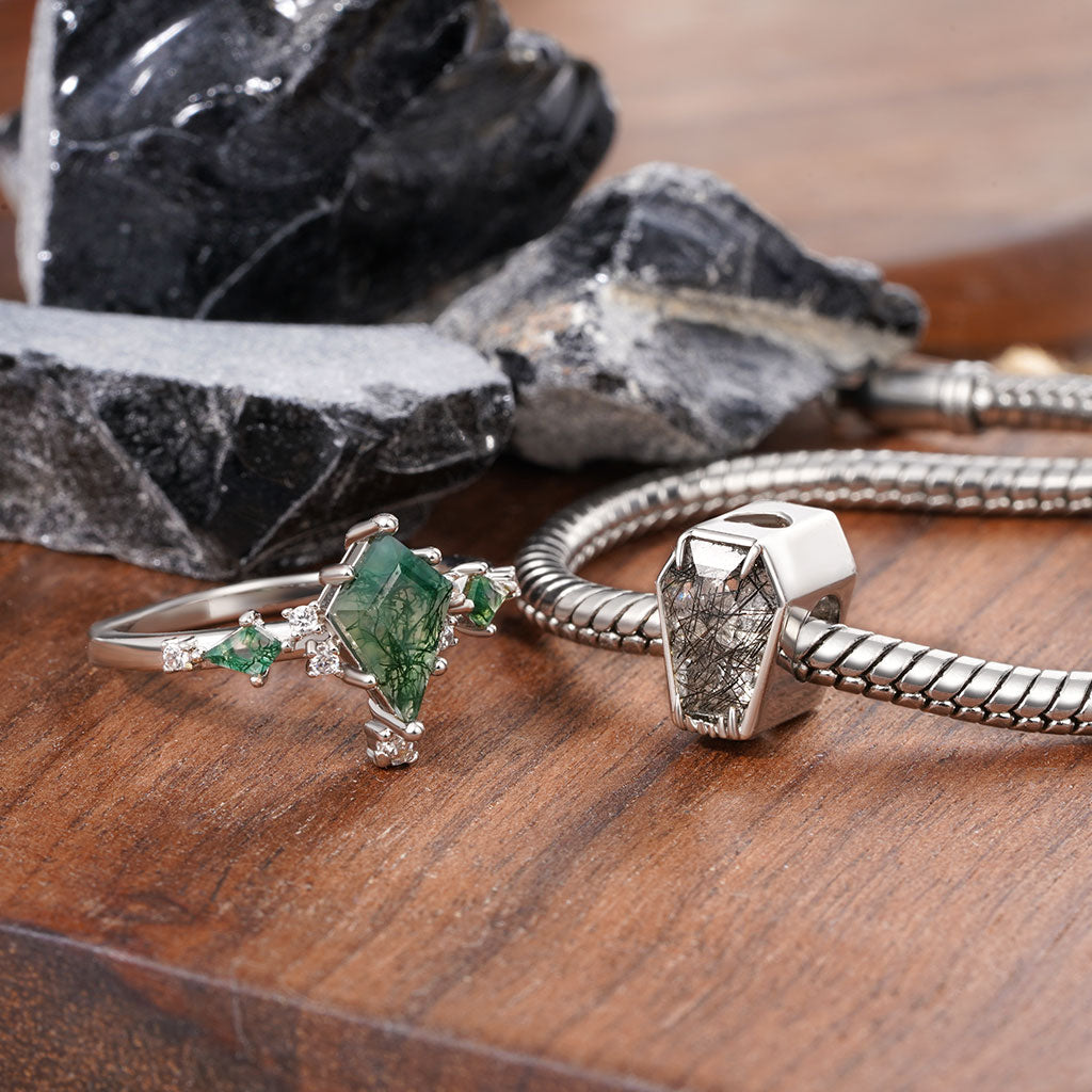 Gnoce Moss Agate Kite-shape Solitaire Ring_3