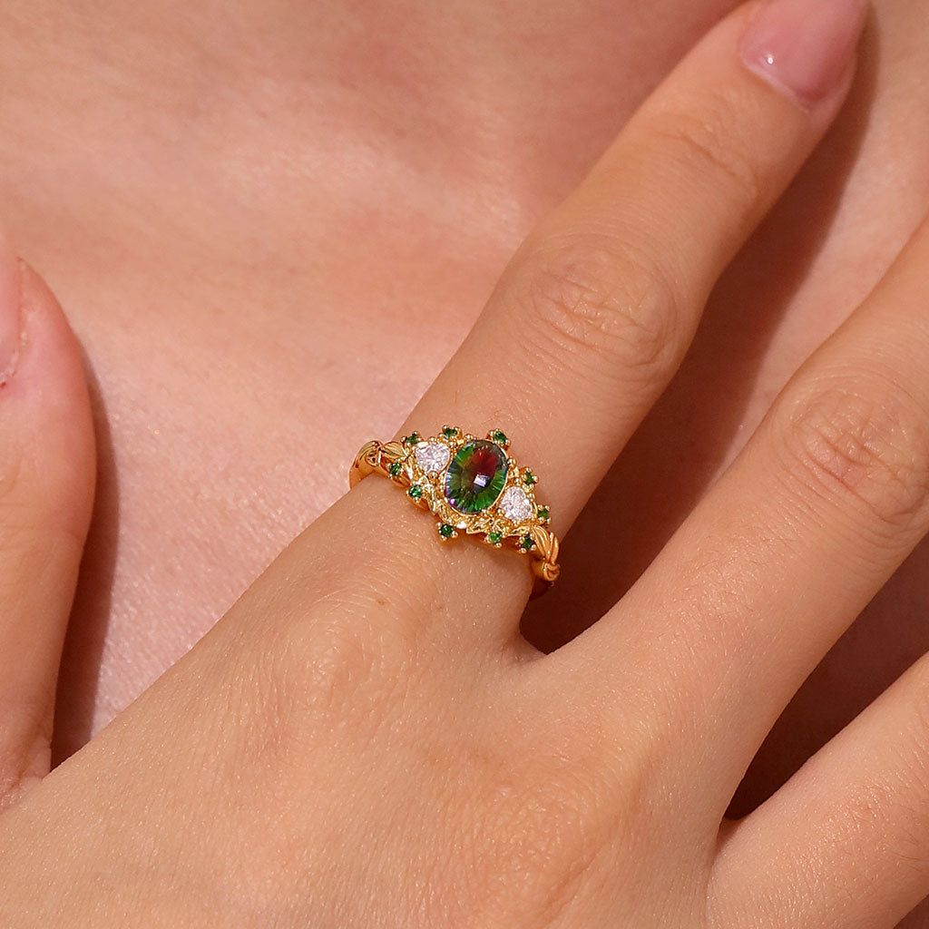 Gnoce Luxury Secret Garden Teal Oval Diamond Ring_5