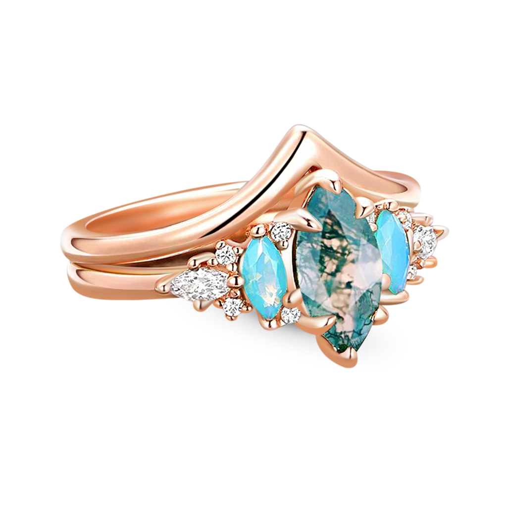Gnoce Green Moss Agate Stackable Ring Set_2