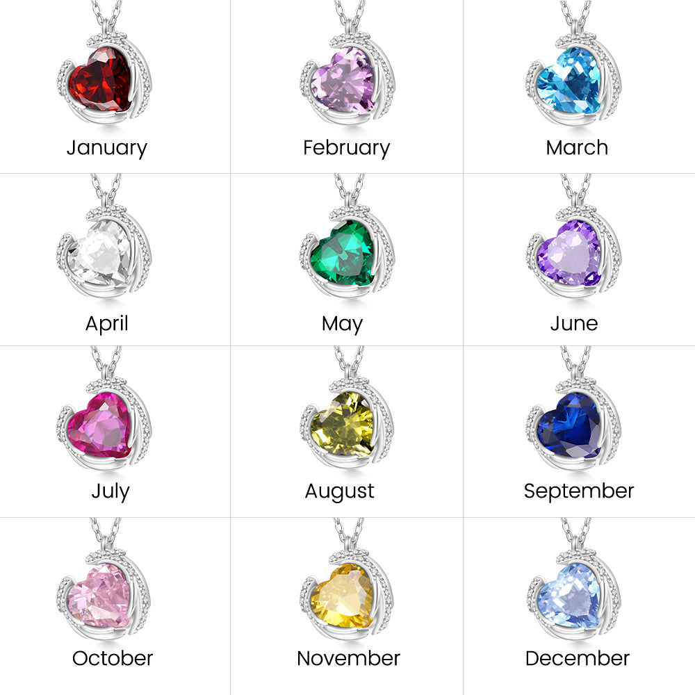 Gnoce Engravable Birthstone Love Heart Wings Necklace_7